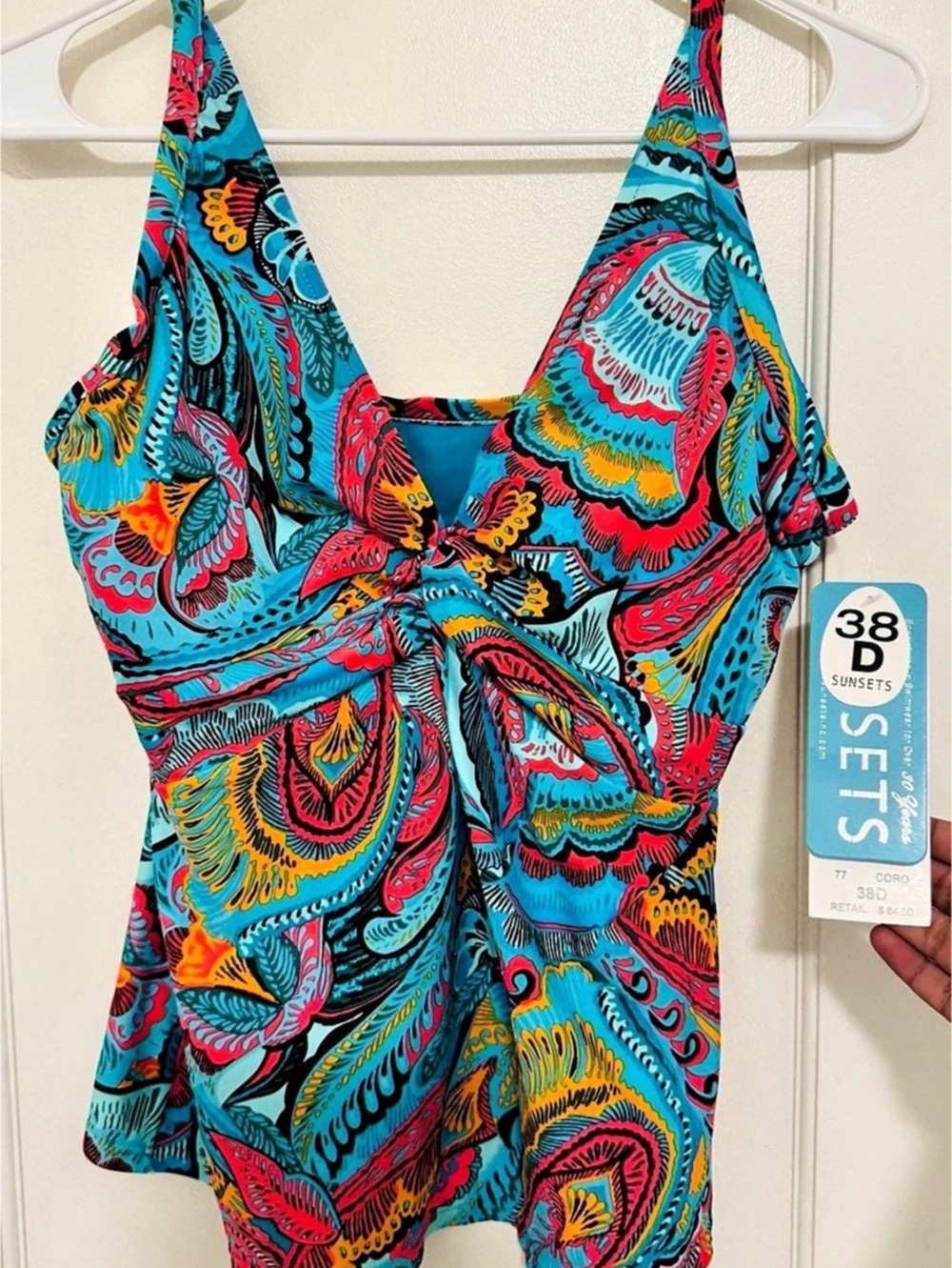 Sunsets Coronado Underwire Twist Tankini Paisley Blue & Pink 38D NWT